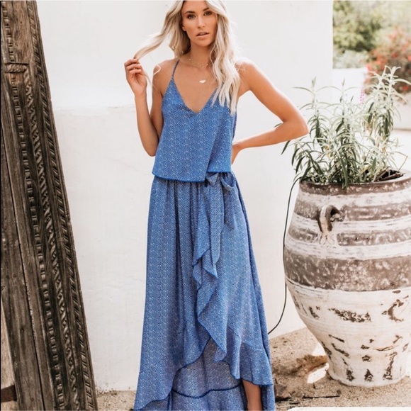 NWOT - Blue ruffle Maxi Dress - VICI - Picture 1 of 4